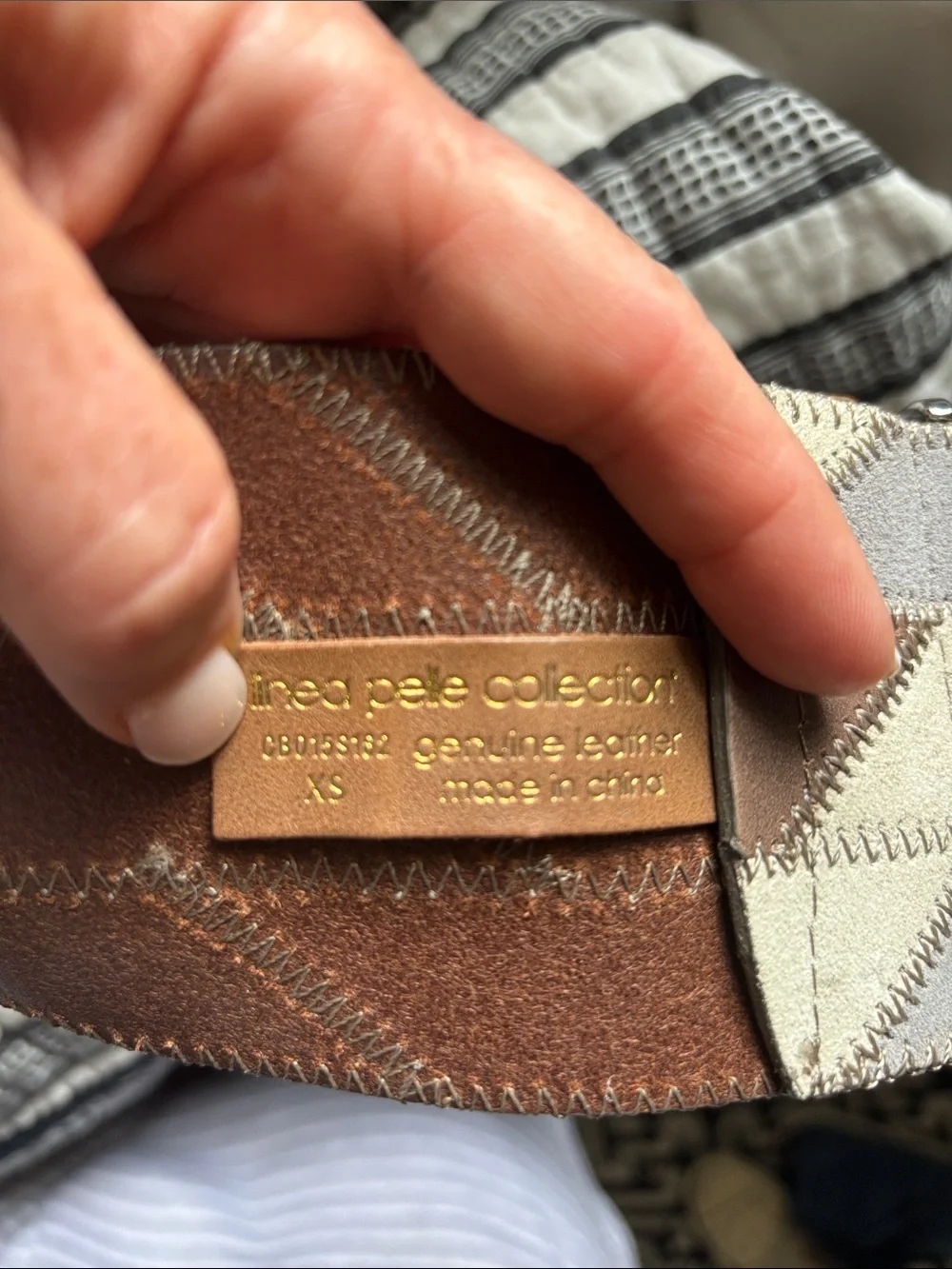 Linea Pelle  Striped Leather and Suede Wide High Waist Belt in Gray and Brown